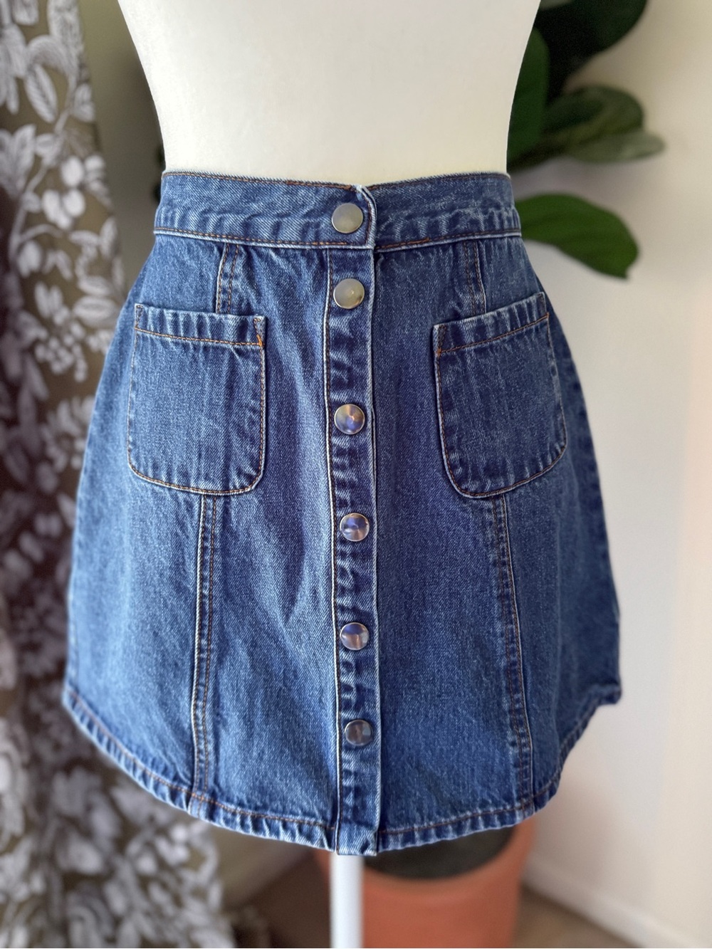 BDG Blue Denim Button-Front Mini Skirt